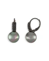 Majorica Simulated Pearl Drop Leverback Earrings In Gray/black