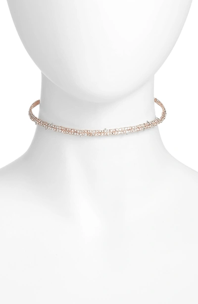 Alexis Bittar Crystal Encrusted Spike Accented Choker In Rose Gold