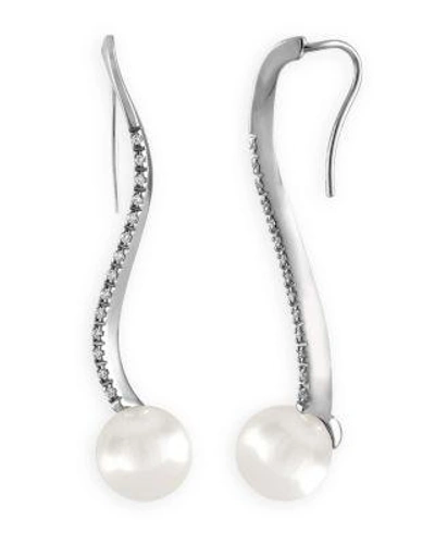 Majorica 10mm White Organic Pearl & Crystal Wire Earrings In Silver/white