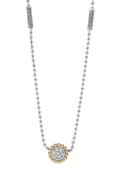Lagos 18k Gold And Diamond Caviar Pendant Necklace, 16 In Silver/gold