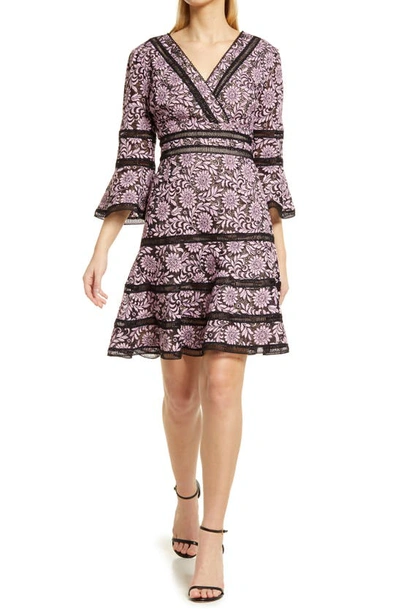 Shani Women's Floral Jacquard Lattice Trim Fit & Flare Midi-dress In Black Dusty Pink