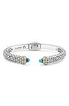 Lagos 18k Gold And Sterling Silver Caviar Color Blue Topaz Cuff, 8mm In Blue/silver