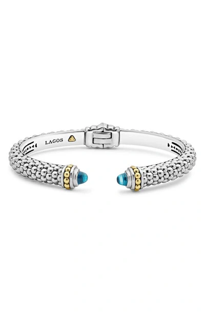 Lagos 18k Gold And Sterling Silver Caviar Color Blue Topaz Cuff, 8mm In Blue/silver