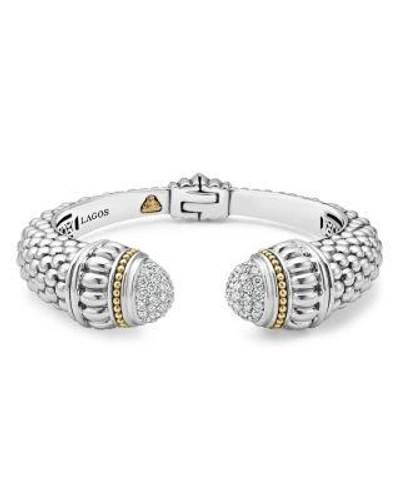 Lagos 18k Gold And Sterling Silver Caviar And Diamonds Cuff Bracelet, 14mm