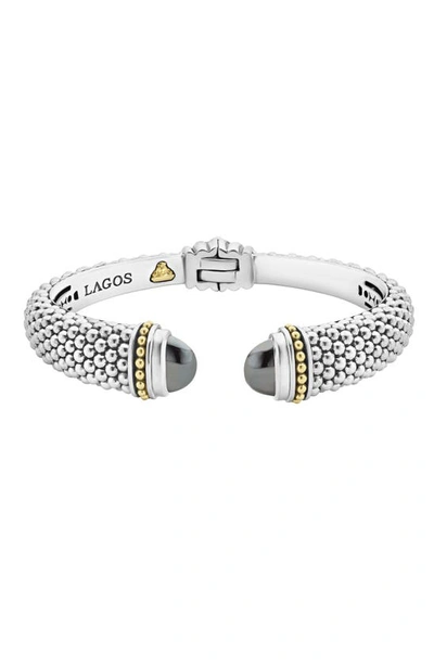 Lagos 18k Gold And Sterling Silver Caviar Colour Hematite Cuff Bracelet, 12mm In Dark Grey/silver