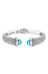 Lagos 18k Gold And Sterling Silver Caviar Color Blue Topaz Cuff, 12mm In Blue/silver