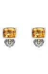 Lagos 18k Gold And Sterling Silver Caviar Color Citrine Huggie Drop Earrings In Orange/silver