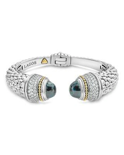 Lagos 18k Gold And Sterling Silver Caviar Color London Blue Topaz And Diamond Cuff, 14mm