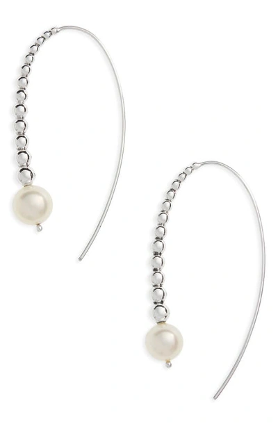 Lagos Sterling Silver Signature Caviar Cultured Freshwater Pearl Linear Drop Earrings In White/silver