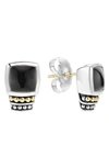 Lagos 18k Gold And Sterling Silver Caviar Color Onyx Stud Earrings In Black/silver