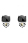 Lagos 18k Gold And Sterling Silver Caviar Color Onyx Huggie Drop Earrings In Black/silver