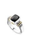 Lagos 18k Gold And Sterling Silver Caviar Color Small Onyx Small Ring In Black/silver