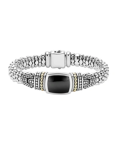 Lagos 18k Gold And Sterling Silver Caviar Color Bracelet With Black Onyx In Black/silver