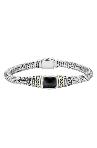 Lagos 18k Gold And Sterling Silver Caviar Color Bracelet With Black Onyx In Black/silver