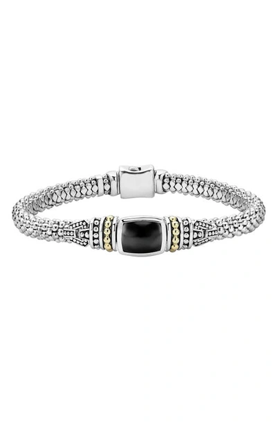 Lagos 18k Gold And Sterling Silver Caviar Color Bracelet With Black Onyx In Onyx