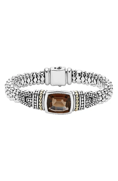 Lagos 18k Gold And Sterling Silver Caviar Color Bracelet With Smoky Quartz In Smokey Quartz