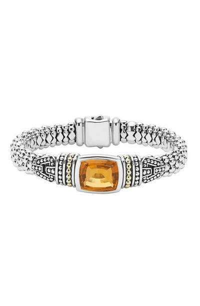 Lagos 18k Gold And Sterling Silver Caviar Color Bracelet With Citrine In Orange/silver