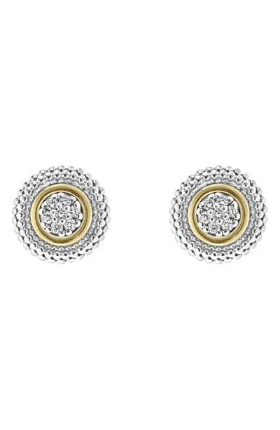 Lagos 18k Gold And Sterling Silver Signature Caviar Diamond Stud Earrings In White/multi