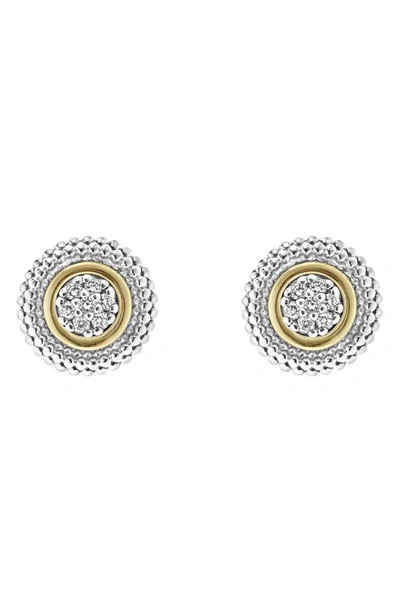 Lagos 18k Gold And Sterling Silver Signature Caviar Diamond Stud Earrings