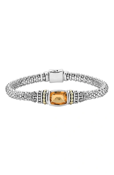 Lagos 18k Gold And Sterling Silver Caviar Color Bracelet With Citrine In Orange/silver