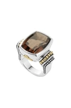 Lagos 18k Gold And Sterling Silver Caviar Color Large Smoky Quartz Ring In Brown/silver