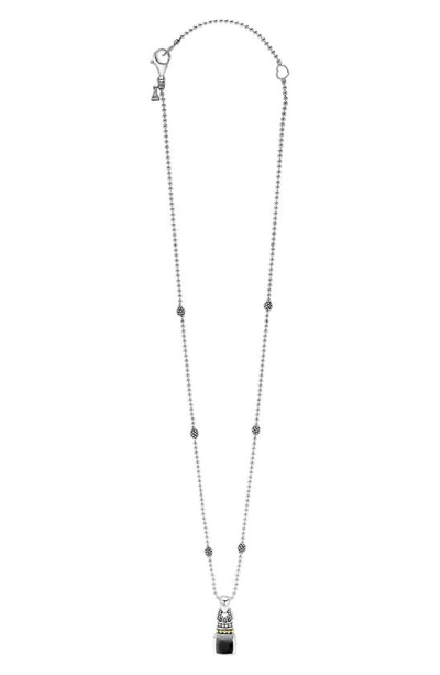 Lagos 18k Gold And Sterling Silver Caviar Color Necklace With Onyx, 16 In Black Onyx