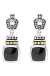 Lagos 18k Gold And Sterling Silver Caviar Color Onyx Drop Earrings In Black/silver