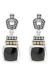 Lagos 18k Gold And Sterling Silver Caviar Color Onyx Drop Earrings In Black Onyx