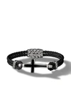 David Yurman Men's Exotic Stone Cross Station Leather Bracelet With Silver, 26mm In Black Onyx