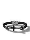 David Yurman Men's Exotic Stone Cross Station Leather Bracelet With Silver, 26mm In Black/silver