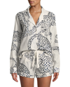 Desmond & Dempsey Leopard Print Classic Short Pajama Set In Jag Cream