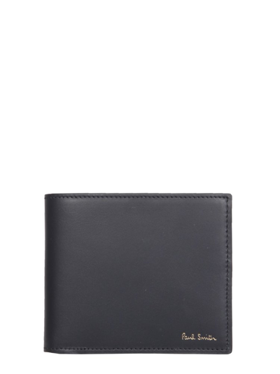Paul Smith Leather Billfold Wallet With Signature Stripe In Nero