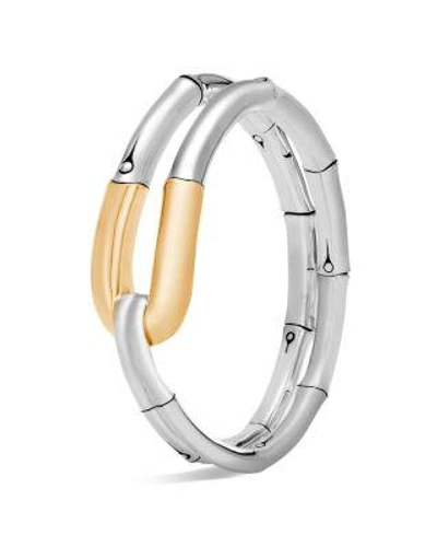 John Hardy 18k Yellow Gold And Sterling Silver Bamboo Flex Cuff In Silver/gold
