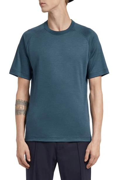 Zegna High Performance™ Short Sleeve Wool T-shirt In T06 Teal Blue Solid