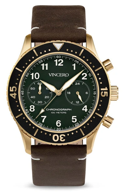Vincero Outrider Chronograph Leather Strap Watch, 41mm In Brushed Gold/ Army