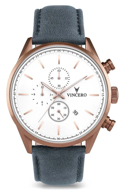 Vincero The Chrono S Chronograph Leather Strap Watch, 43mm In Copper/ Slate Blue