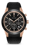 Vincero Rogue Chronograph Silicone Strap Watch, 43mm In Black/ Rose Gold