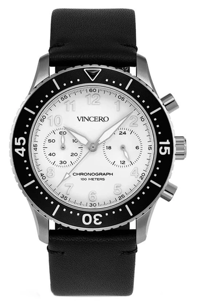 Vincero Outrider Chronograph Leather Strap Watch, 41mm In Frost White