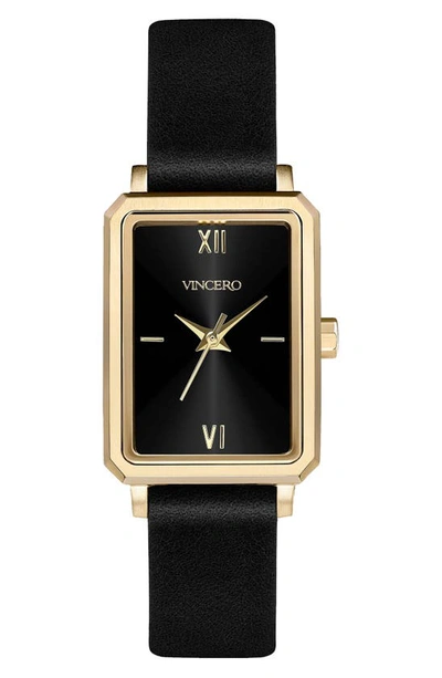 Vincero Ava Leather Strap Watch, 22mm X 29mm In Gold Jet Black