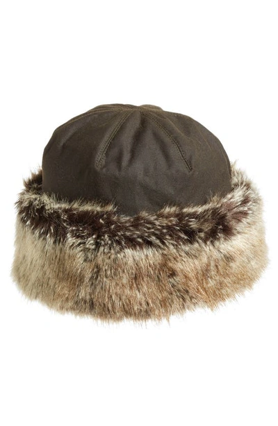 Barbour 'ambush' Waxed Cotton Hat With Faux Fur Trim In Olive