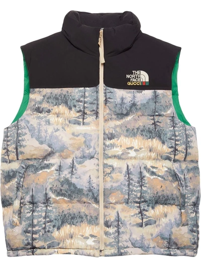 Gucci X The North Face Printed Padded Gilet In Black Multi | ModeSens