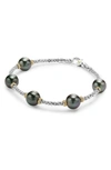 Lagos 18k Gold And Sterling Silver Luna Cultured Tahitian Pearl Rope Bracelet In Black Pearl