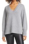 Vince Ribbed V-neck Cashmere Tunic Sweater In Med H Grey