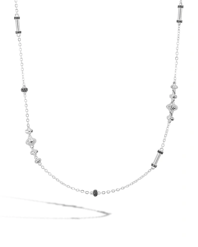 John Hardy Sterling Silver Bamboo Station Necklace With Black Spinel, 36 In Black/silver