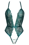 Roma Confidential Plunge Lace Open Gusset Teddy In Green