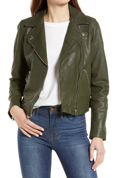 Madewell Washed Leather Moto Jacket In Dark Forrest