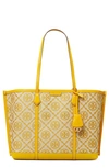 Tory Burch Perry T Monogram Jacquard Triple Tote In Goldfinch