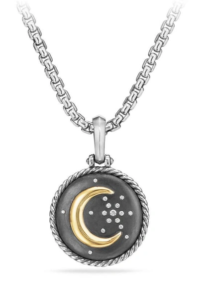David Yurman Cable Collectibles Moon And Star Amulet With Diamonds And 18k Gold In Silver