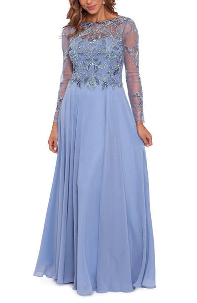 Xscape Women's Sequin Embellished Long Sleeve Chiffon Gown In Dusty Blue |  ModeSens