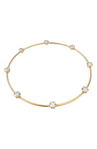 Swarovski Gold-tone Crystal Studded Choker Necklace, 14-1/8" + 2" Extender In White